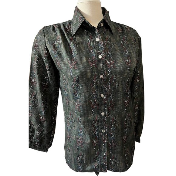 Vintage Womens Button Down Seventies Shirt Sz M Womens from Brooks Abstract Poly - Picture 1 of 8